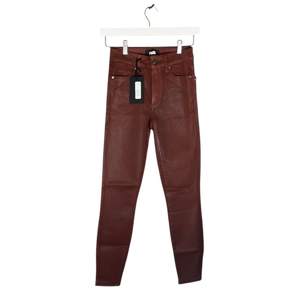 New Paige Mid Rise Ankle Coated Skinny Jeans 23 | Burgundy Dust | $229 Retail - Picture 3 of 16